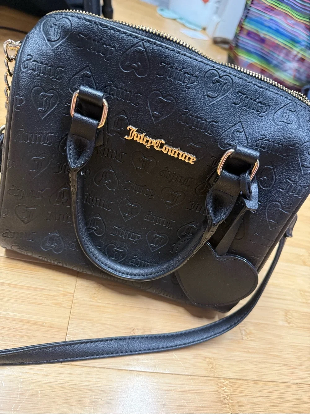 Juicy Couture Black Embossed Heart Satchel with Gold Logo